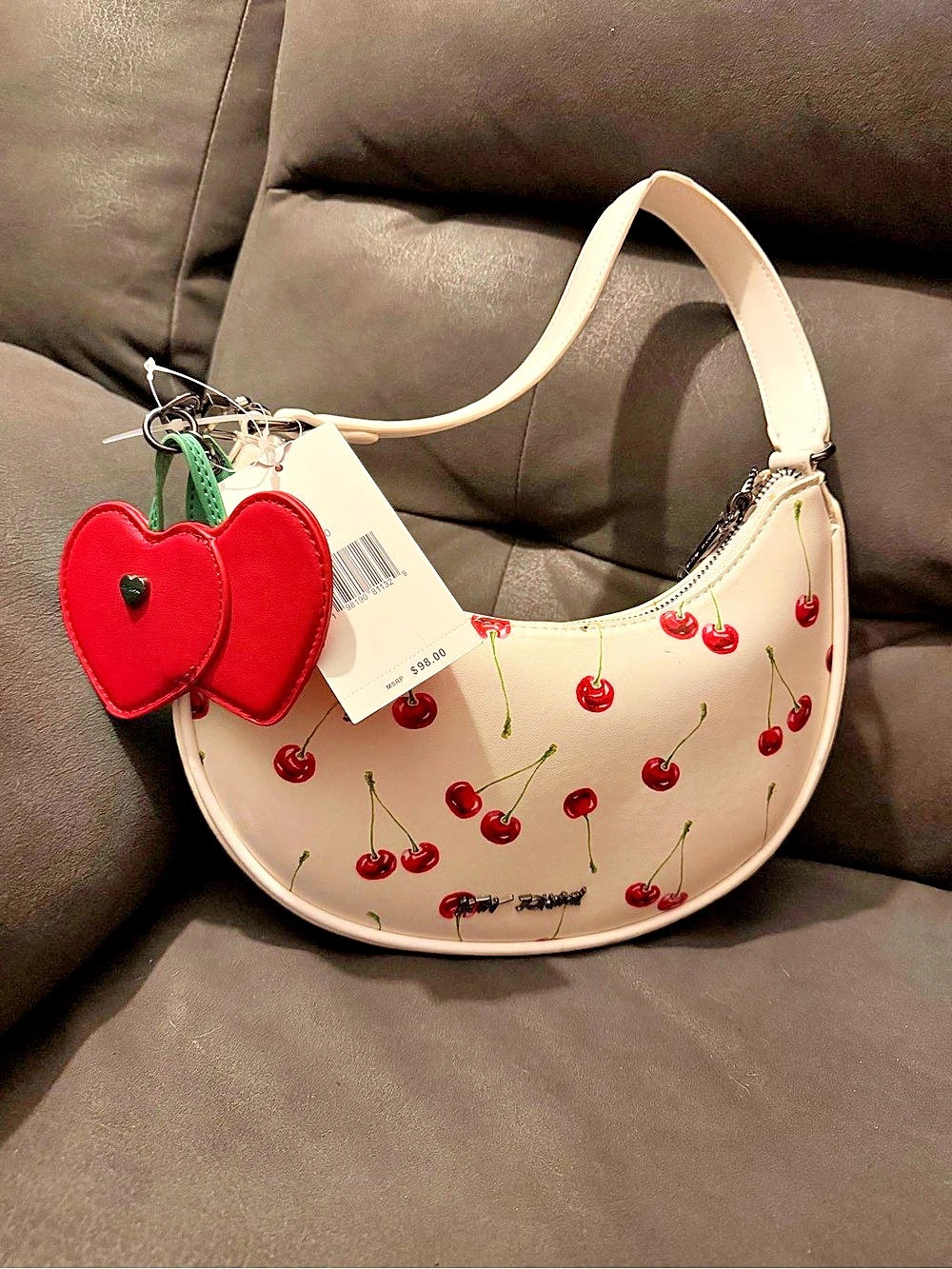 Betsey Johnson Cherry Print Shoulder Bag in White & Red NWT